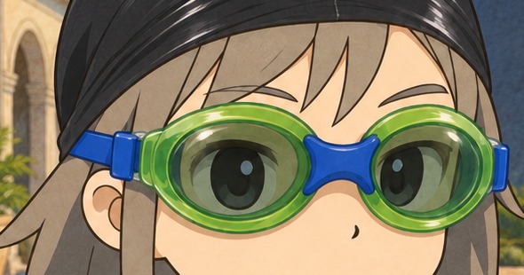 Green and blue swimming goggles